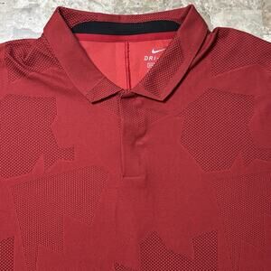 Nike Polo Shirt Mens 2XL Red Tiger Woods Jacquard Camo Snap Button Golf CT3801